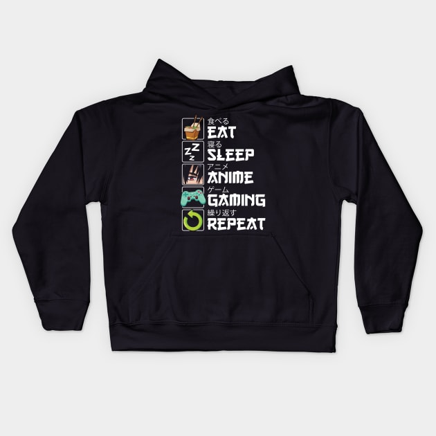 Eat Sleep Anime Gaming Repeat Kawaii Otaku Anime Kids Hoodie by Tee-Riss